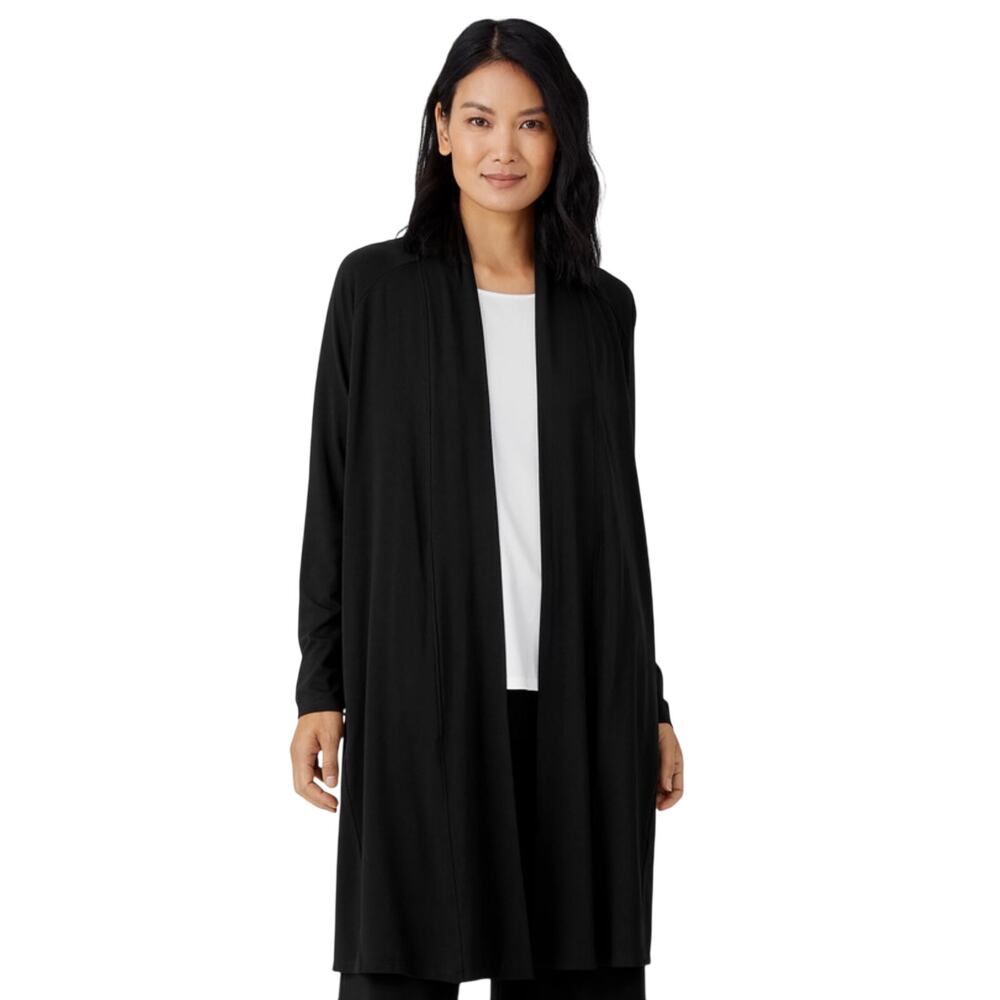 EILEEN FISHER Women’s Stretch Jersey Knit Long Black Jacket